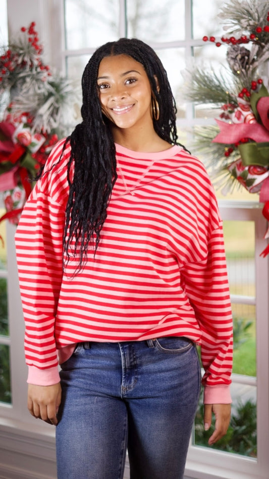 Calla Striped Pullover - Red/Pink