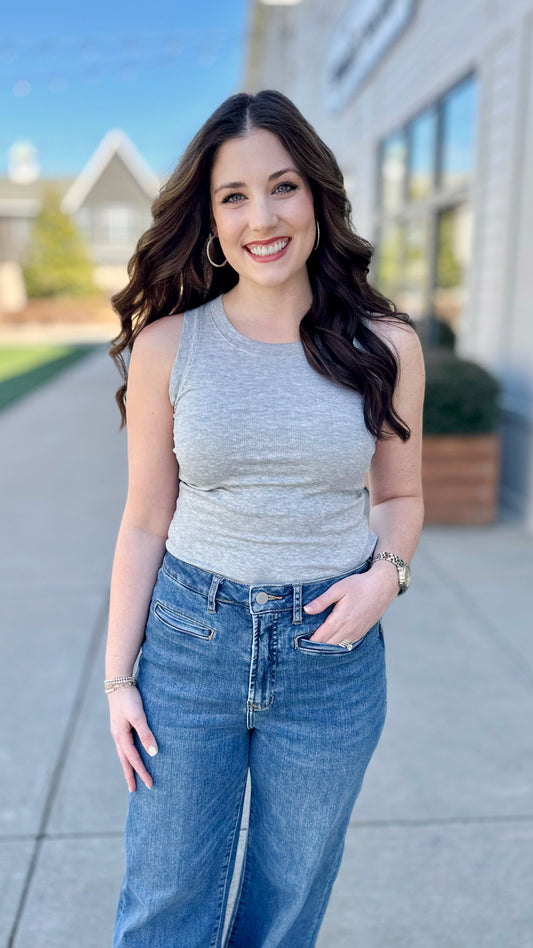 Another Love Cleo Micro-Ribbed Tank - Heather Grey