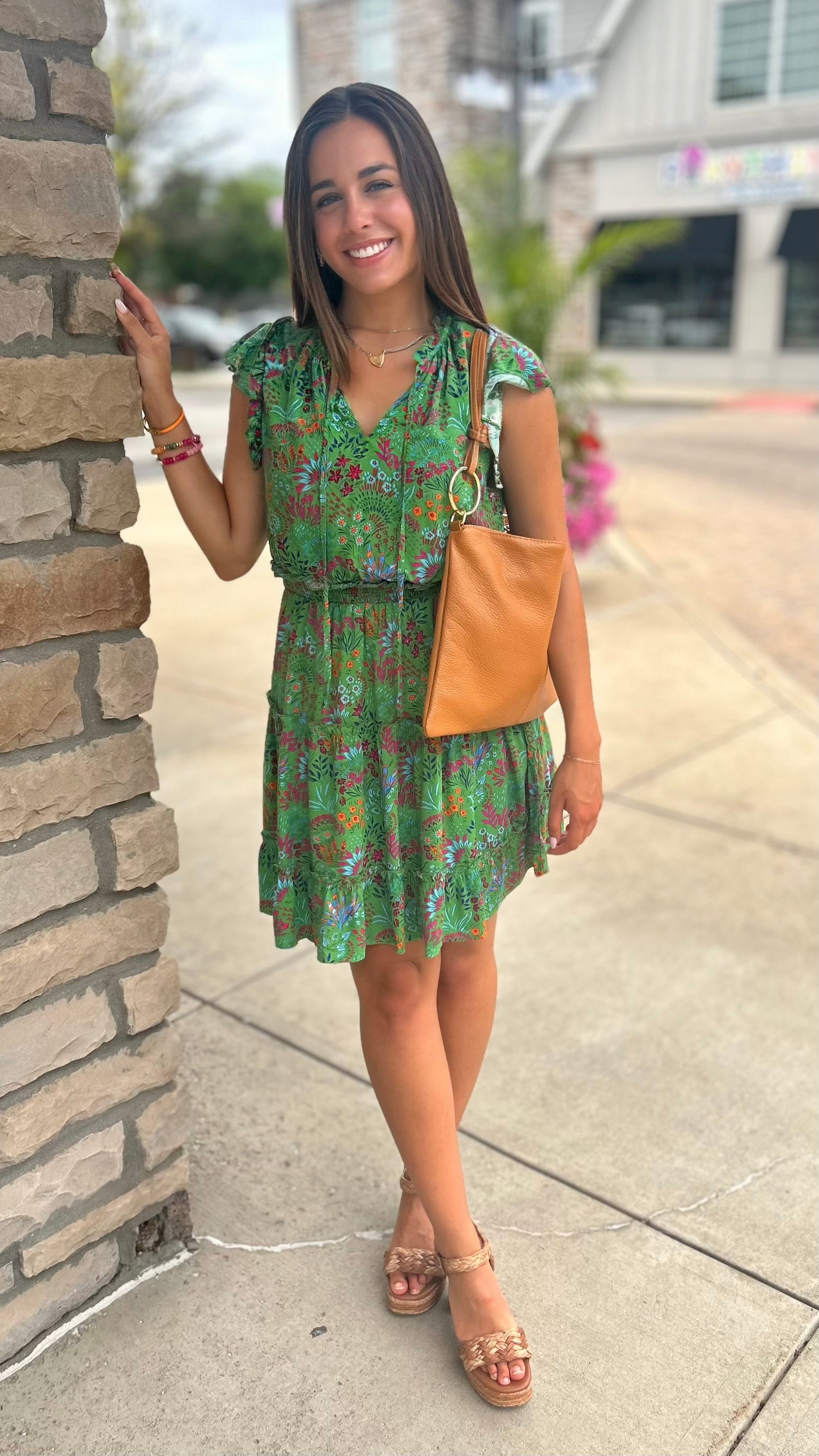 Kasey Floral Tie Neck Ruffle Dress