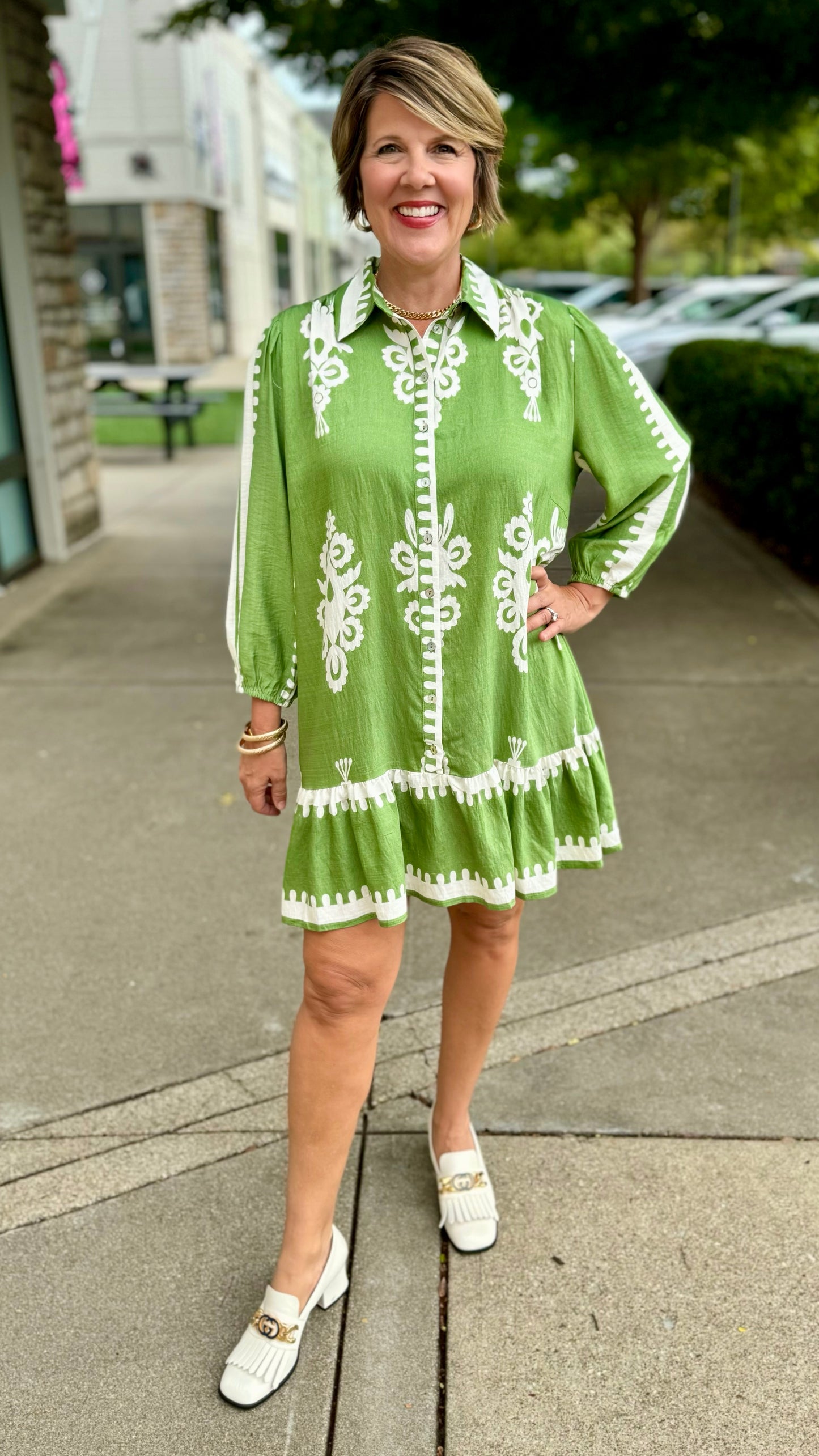 Abstract Floral Dress - Green