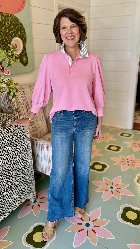 Callie Pullover Stripe Detail Top - Pink