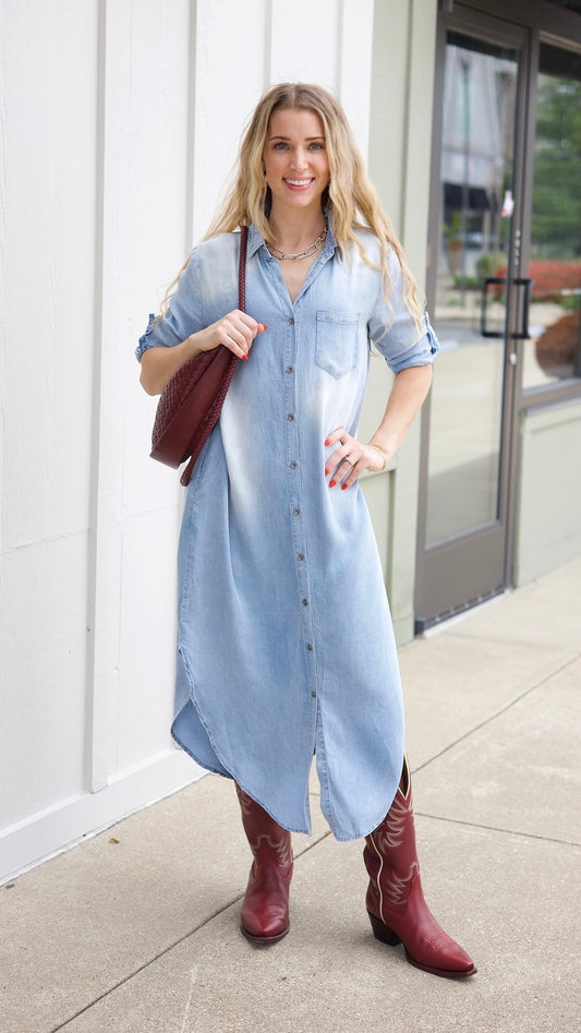 Janine Denim Midi Dress - Light