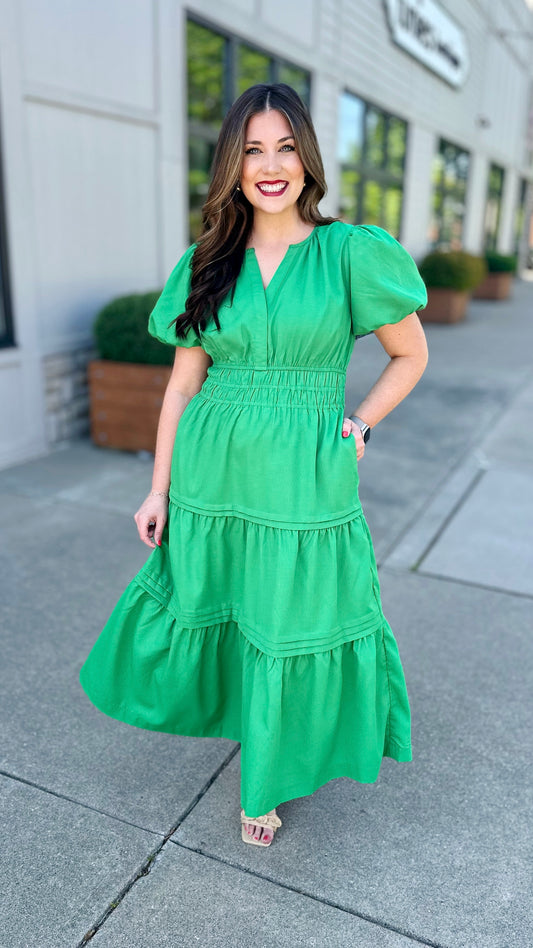 Summer Smocked Maxi Dress - Green