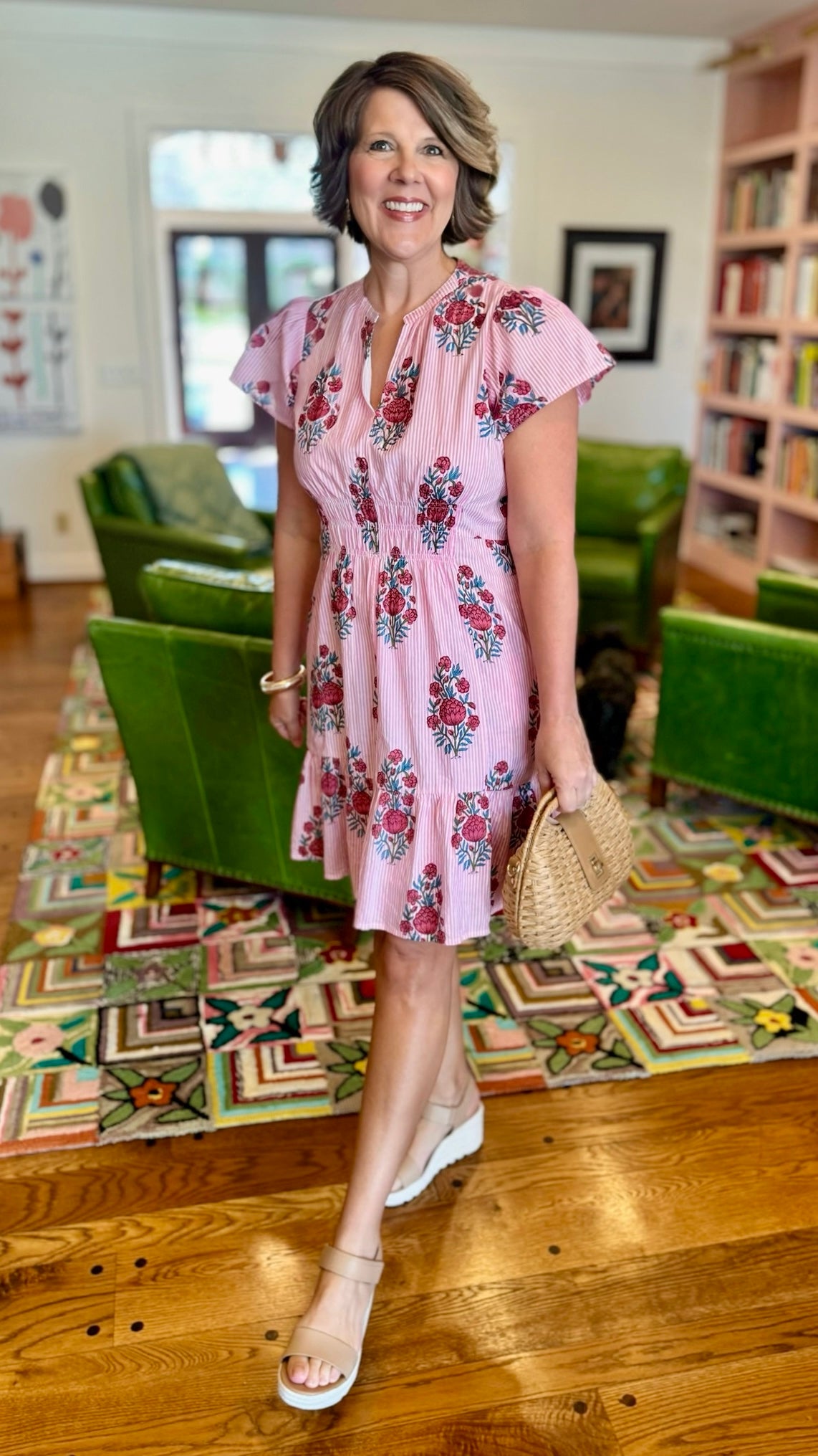 Uncle Frank Pink Stripe Shirred Front Dress