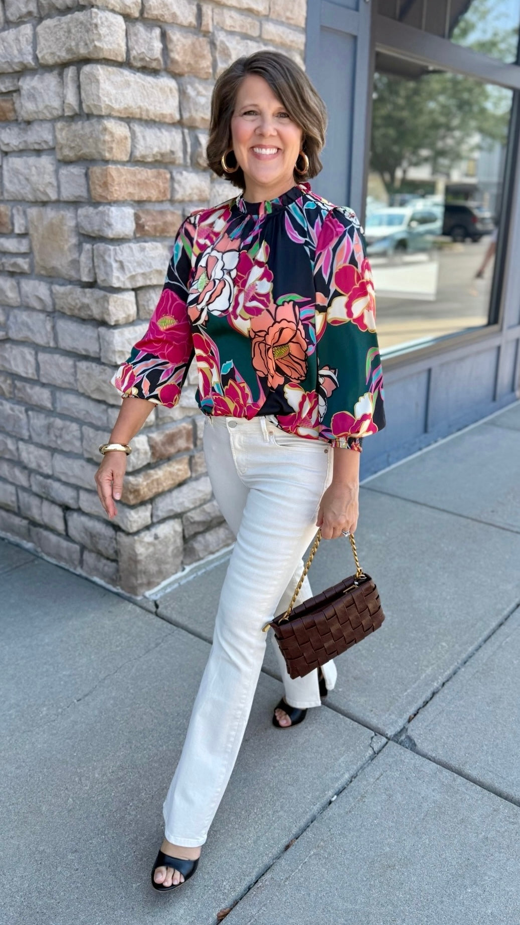 Tara Black Floral Silky Blouse