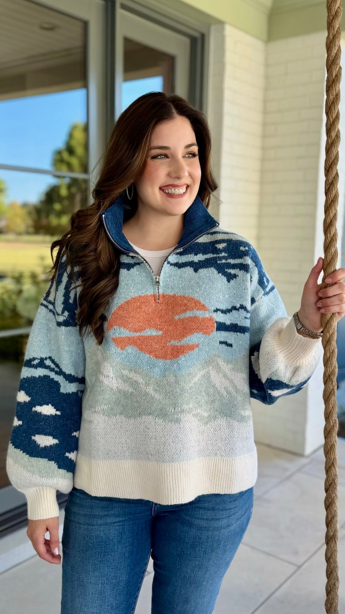 Blue Multi Mountian Scape Sweater