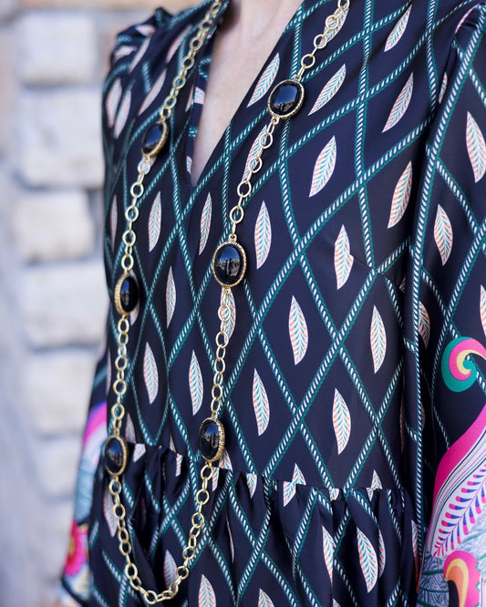 Long Black Stone Necklace