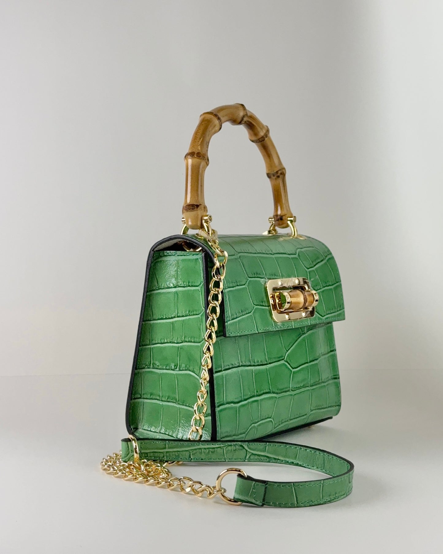 German Fuentes Bamboo Leather Bag - Green