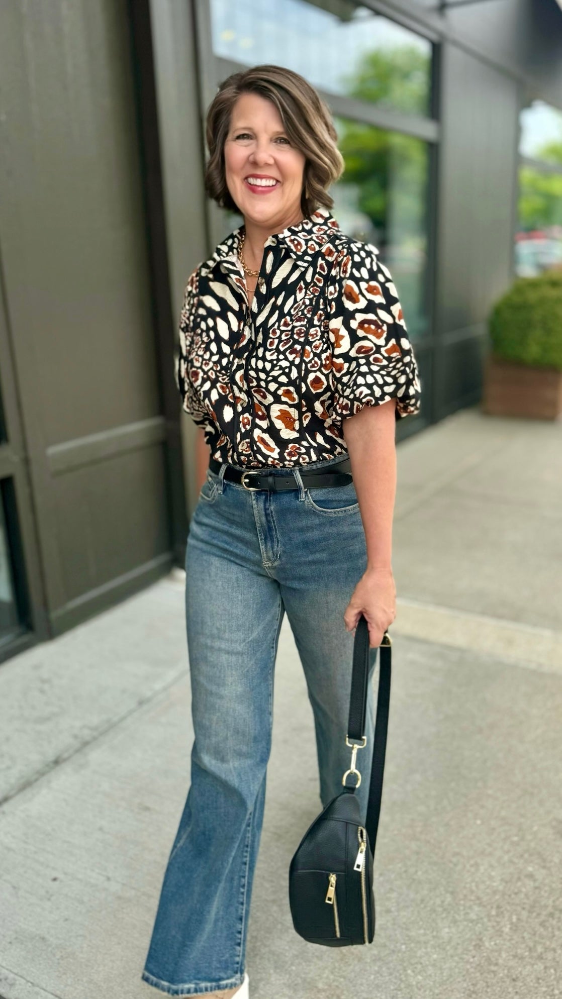 Puff Sleeve Animal Print Top