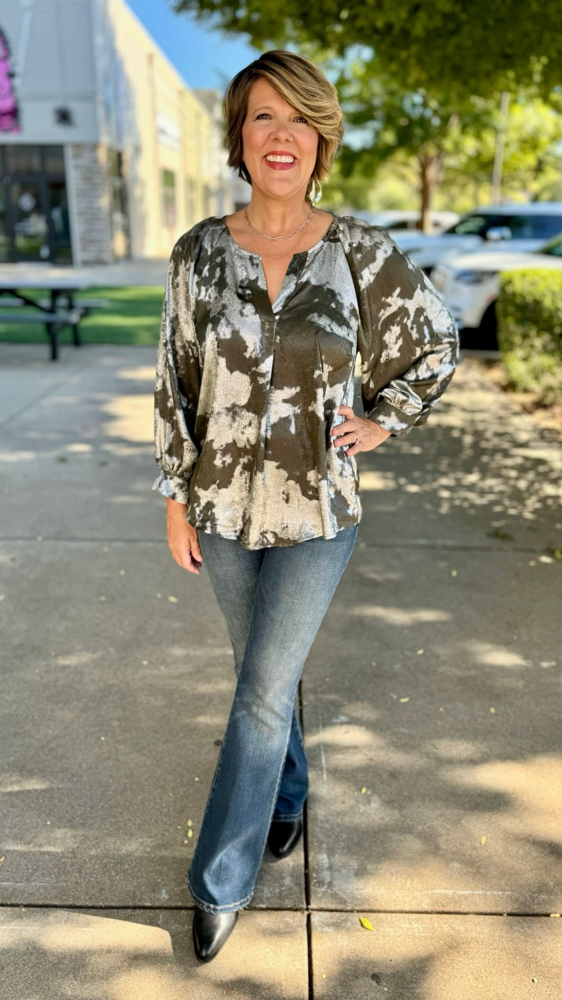 Marvelous Metal Olive V Neck Top