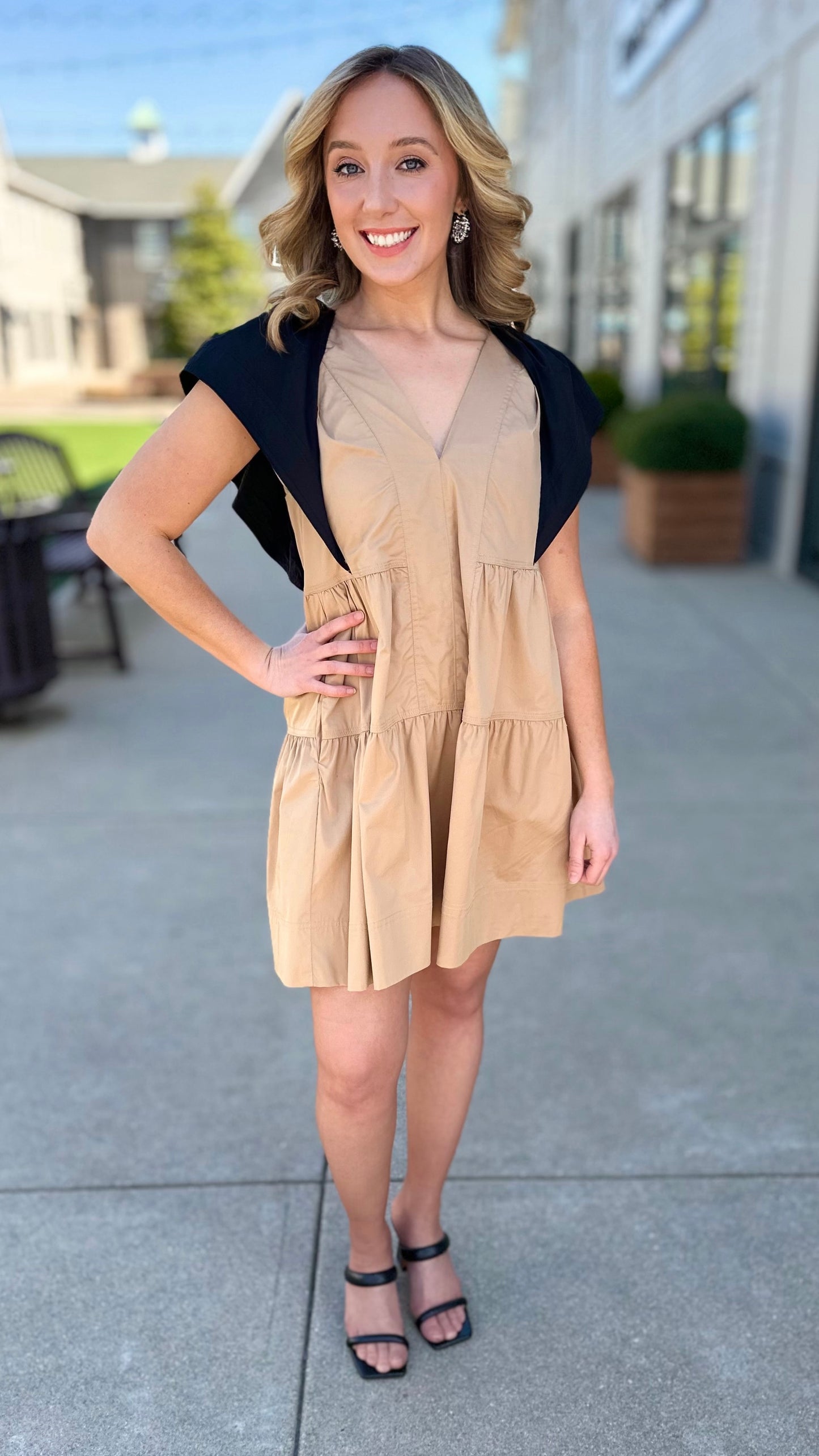 Color Pop Poplin Dress - Tan/Black