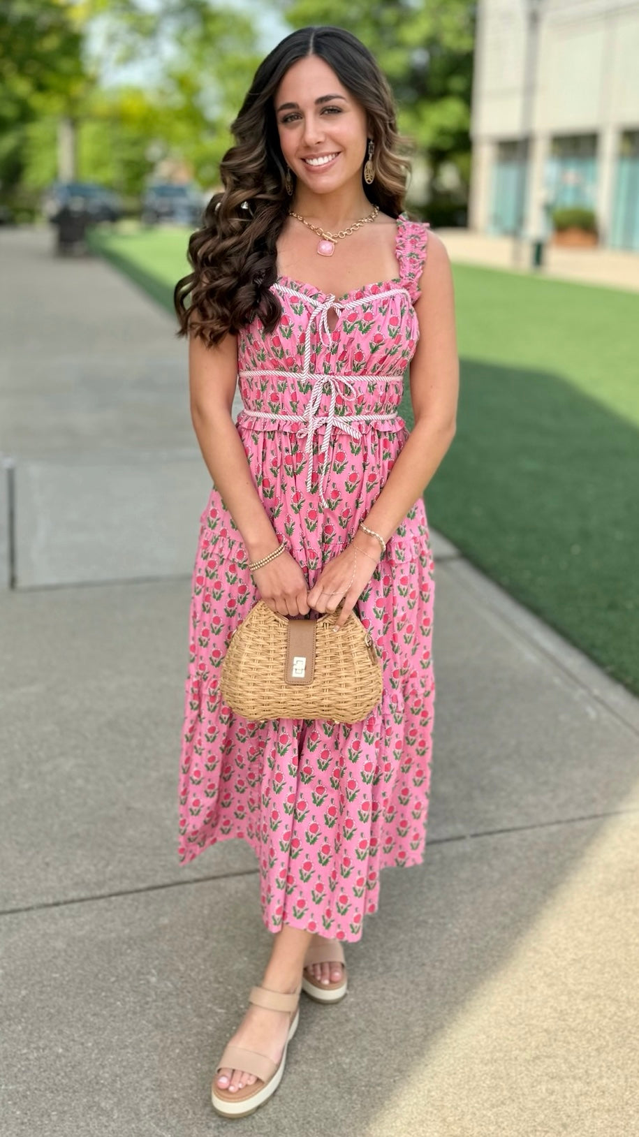 Fabulous Florals Midi Dress - Pink