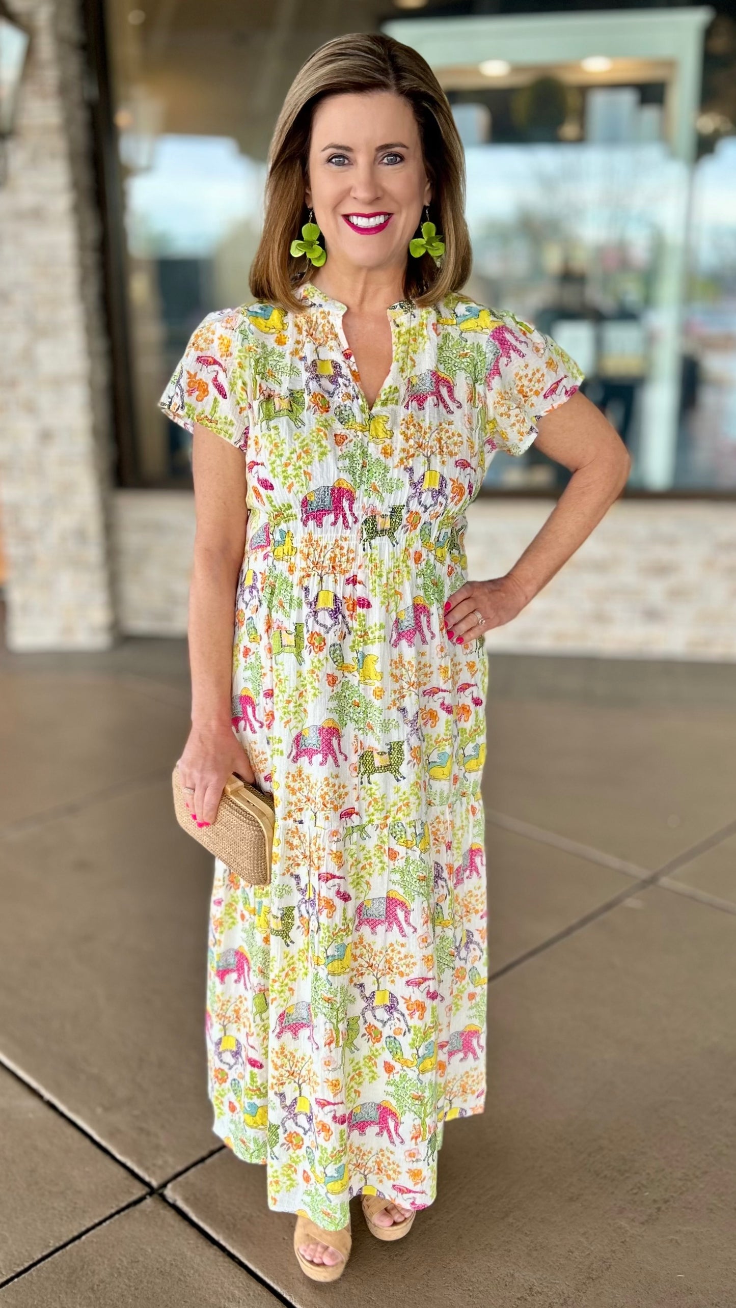 Ivy Jane Shirred Front Midi Dress - Animal