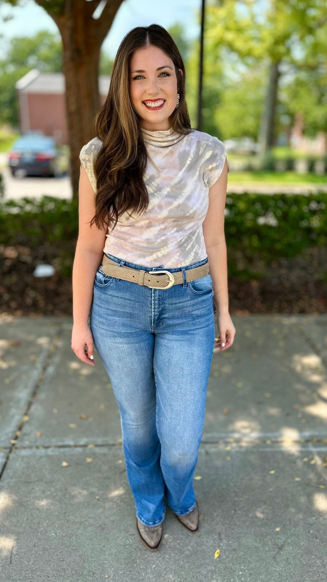 Michael Stars Aria Mock Neck Top - Champagne Tie Dye