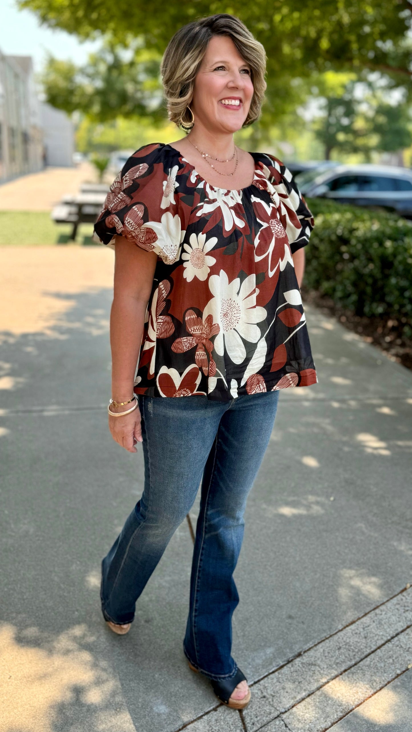 Dreamy Delilah Floral Blouse - Rust