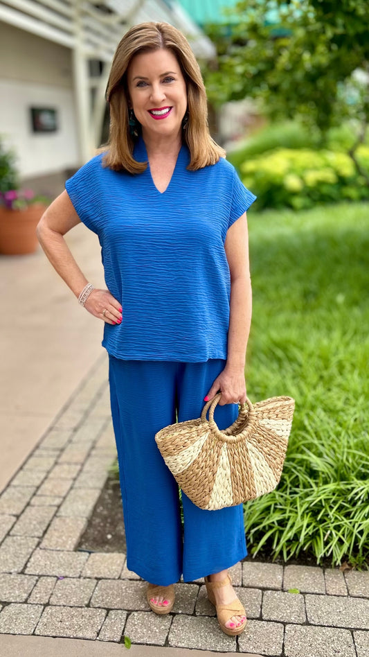 Ivy Jane Funnel Collar Top - Blue