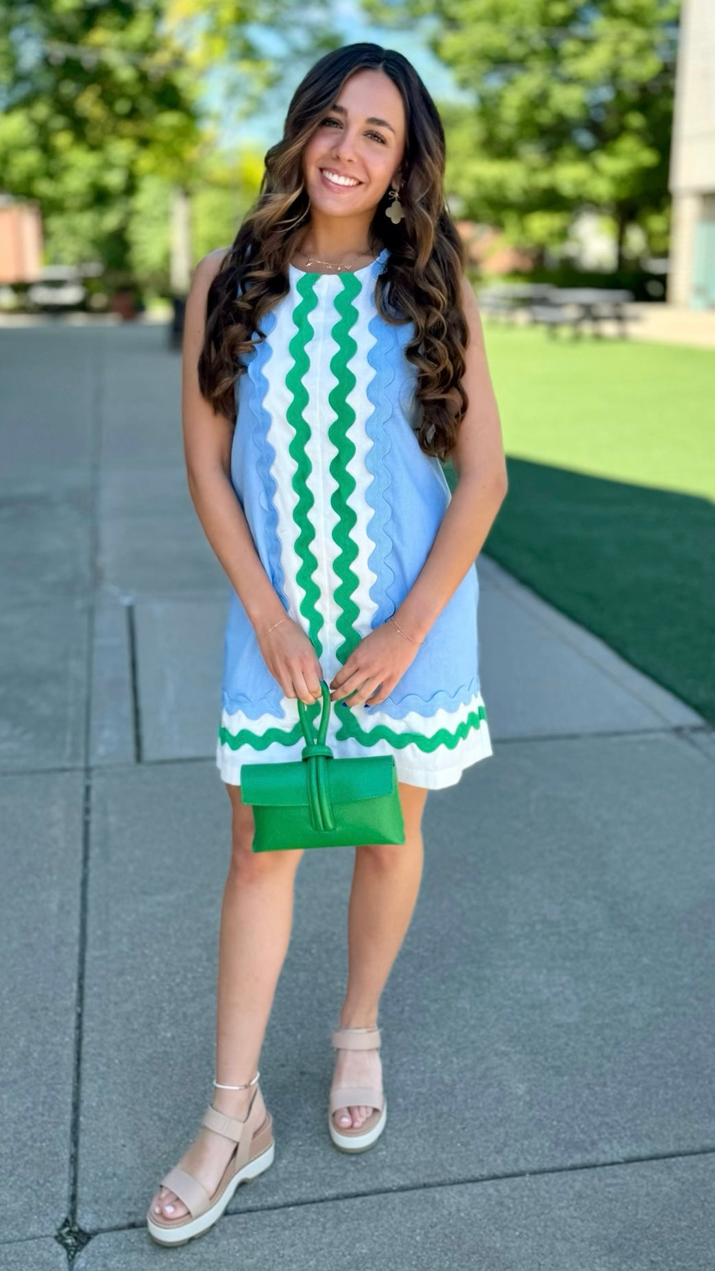 Beach Waves Mini Dress - Blue & Green