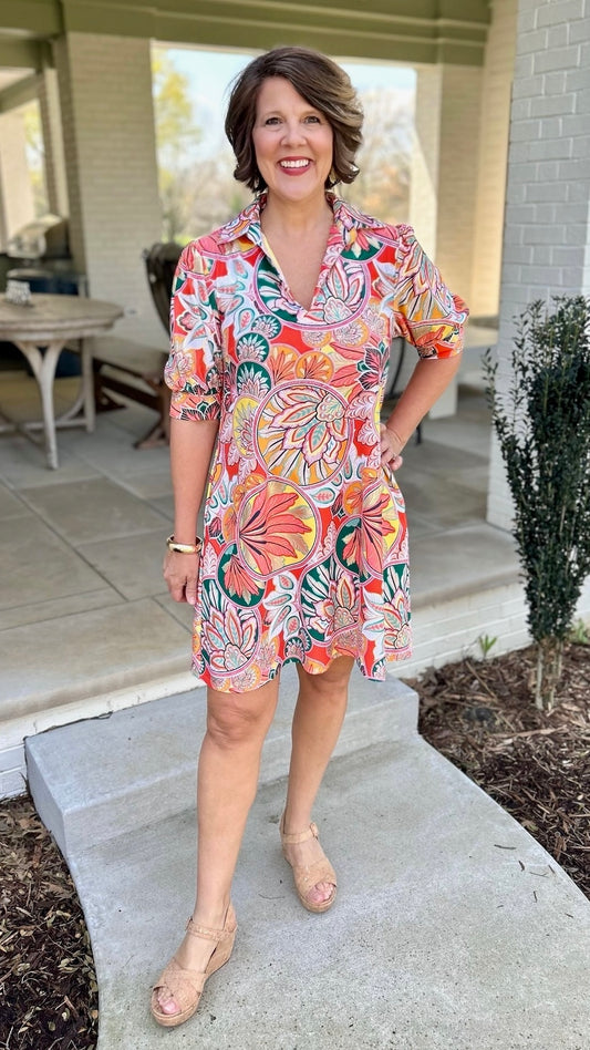 Jude Connally Emerson Stained Glass Dress - Coral