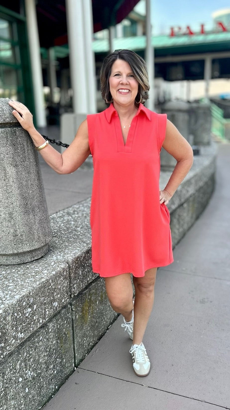 Lilian Ribbed Collared Dress - Orange