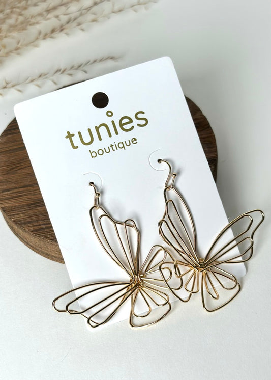 Wire Butterfly Earrings - Gold