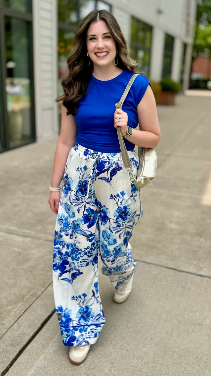 Coastal Breeze Satin Pants - Blue