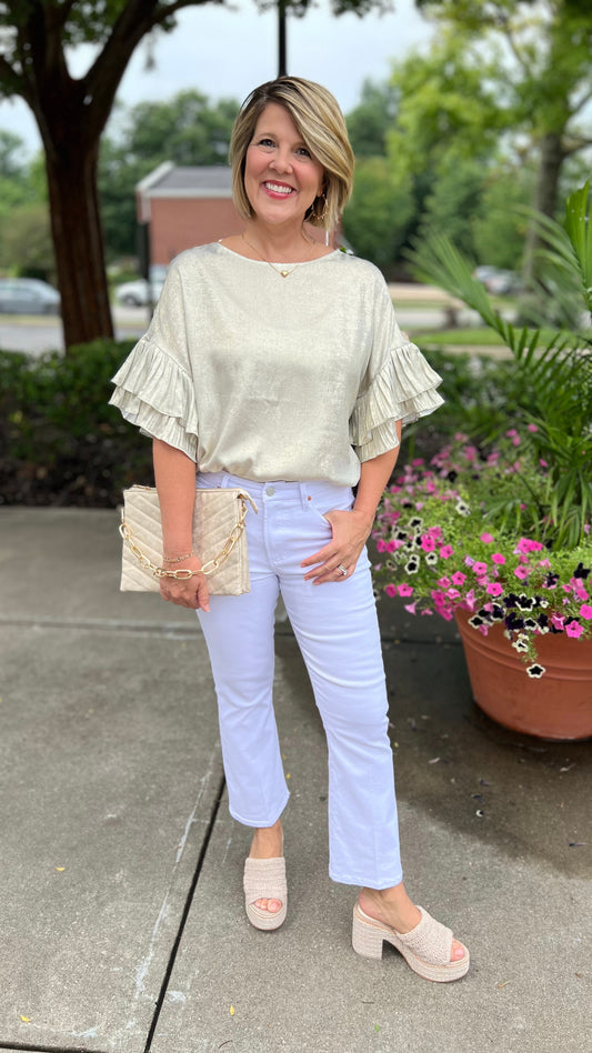 Ruffle Sleeve Champagne Blouse