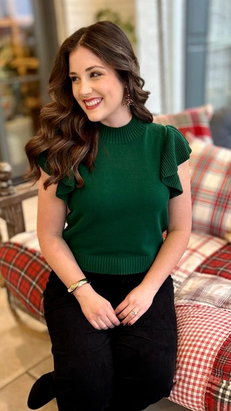 Flutter Sleeve Sweater - Hunter Green