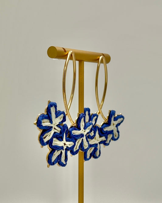 Oval & Flower Raffia Earrings - Royal