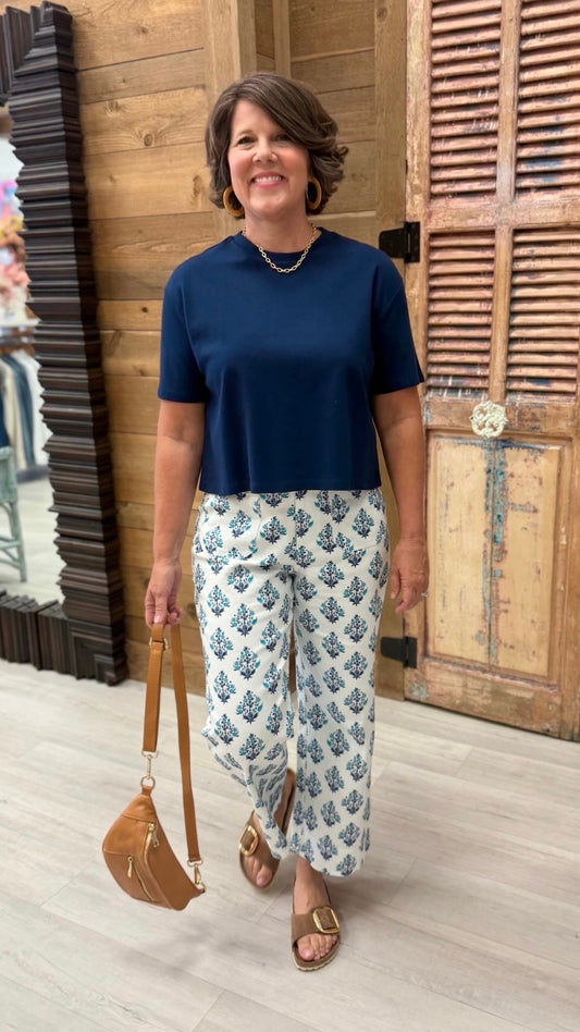 Margaret Floral Stretch Pants - Blue