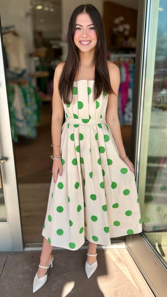 Penny Polka Dot Strapless Dress - Ecru/Green