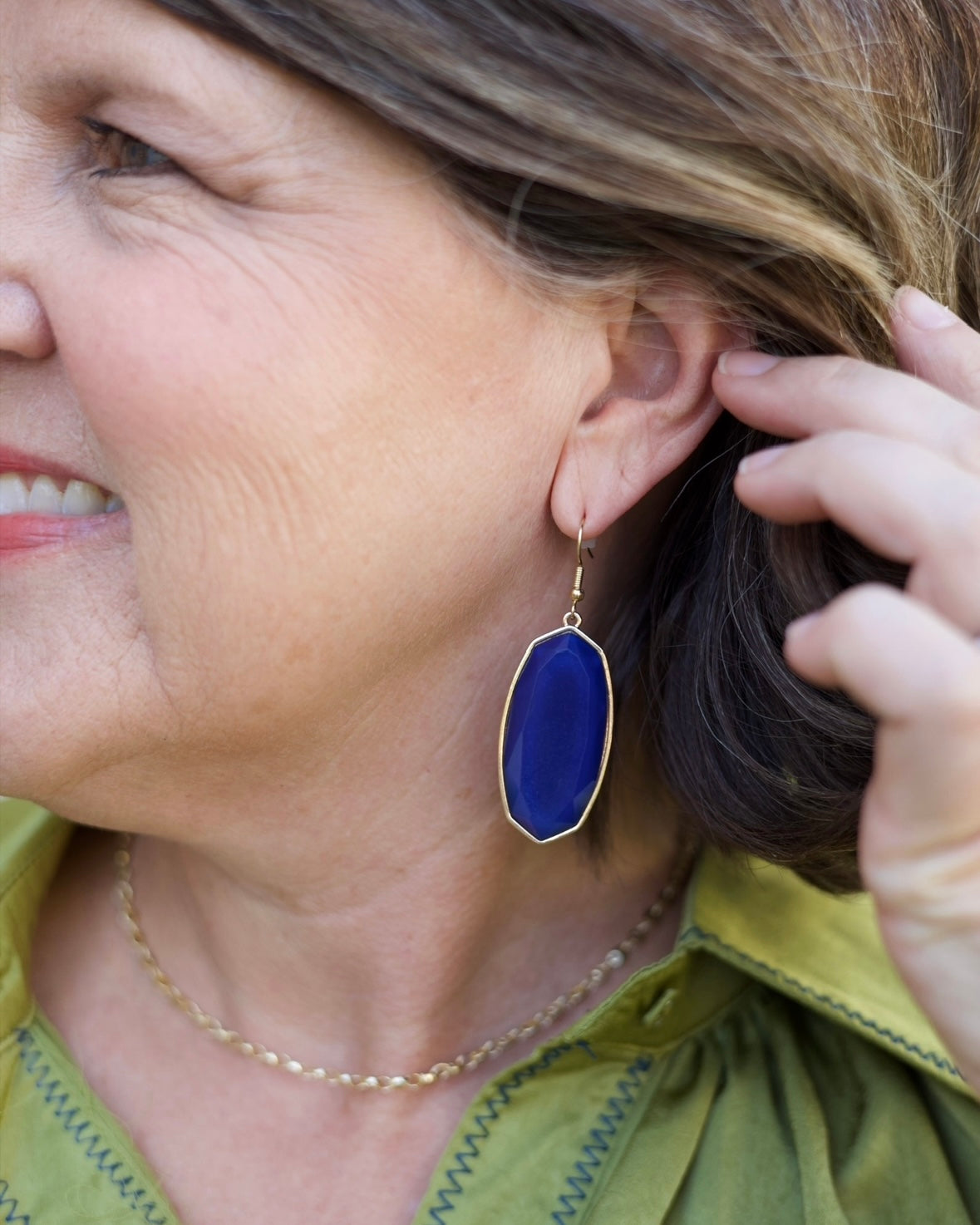 Hexagon Dangle Earrings - Navy