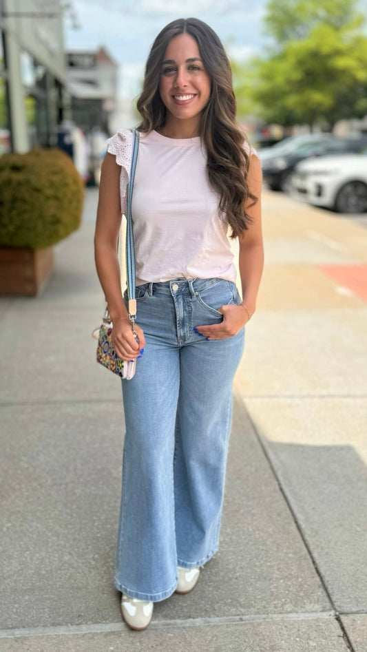 Another Love Kiara Eyelet Sleeve Top - Petal Pink