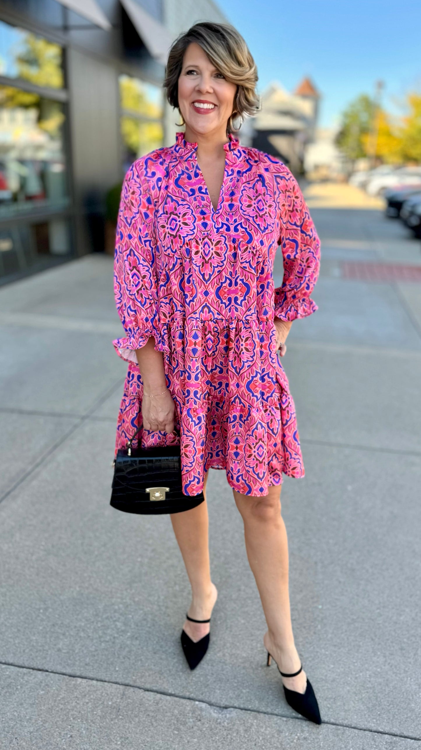 Ivy Jane Pink Silky Tile Tiered Dress