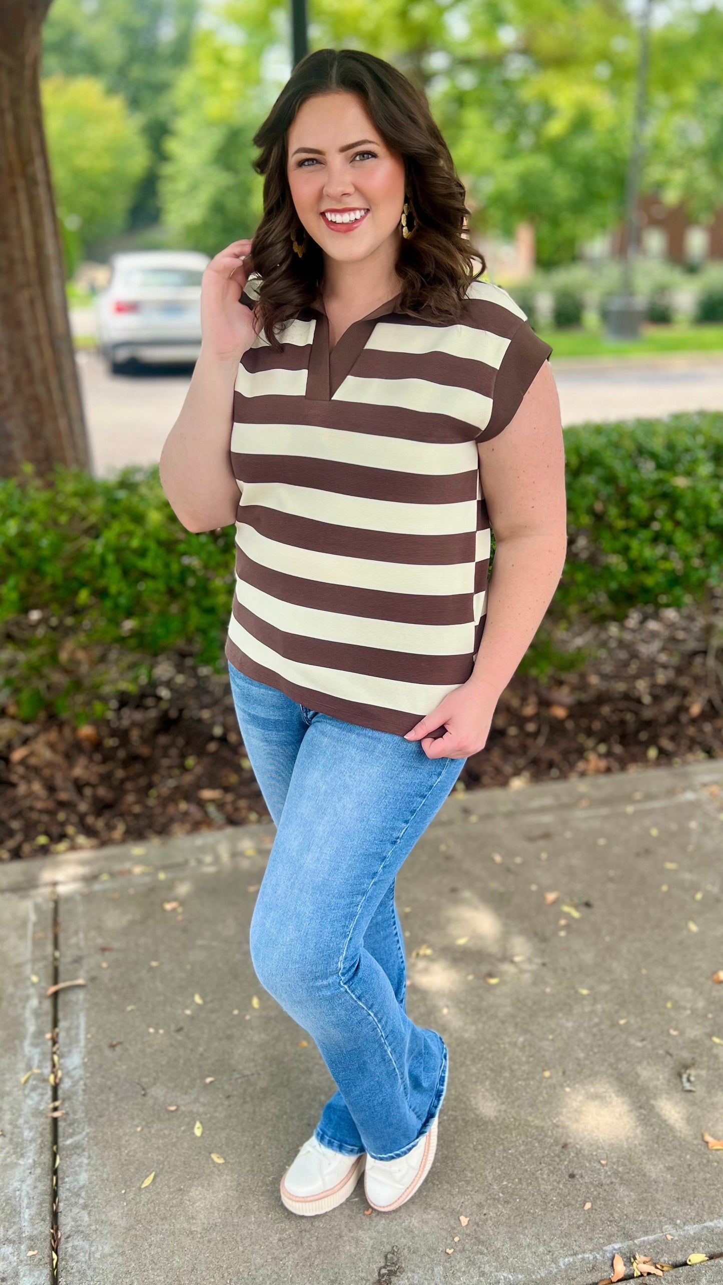 Sailor Stripe Collared Top - Brown