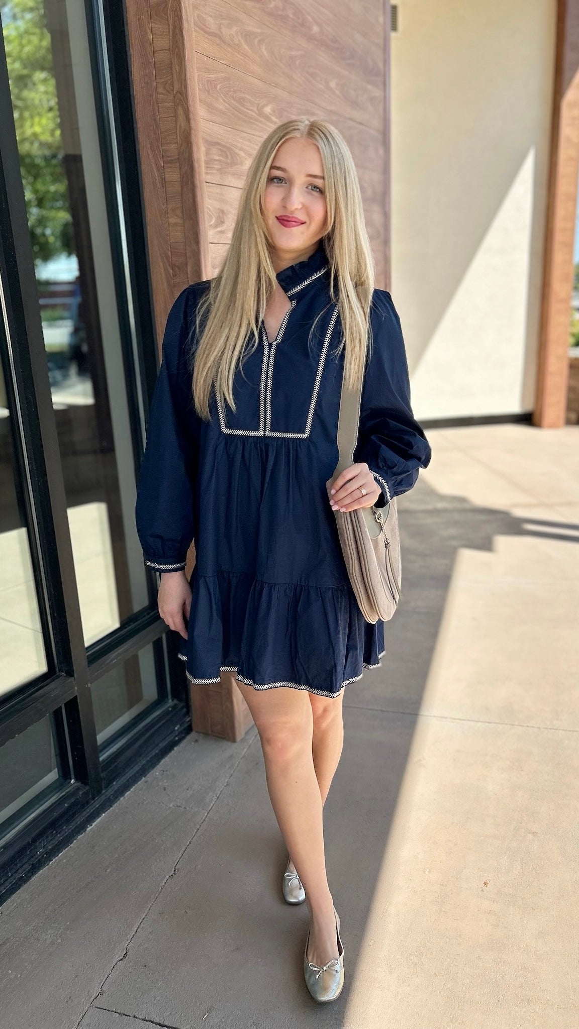 Emma Embroidered Dress - Navy