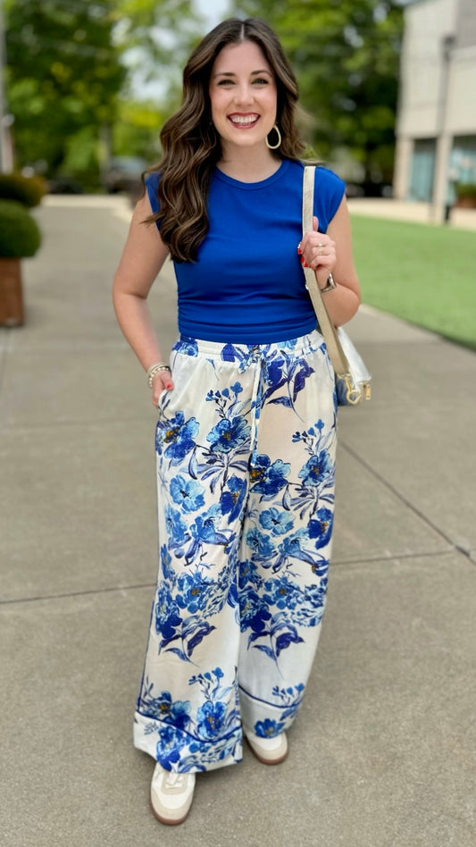 Coastal Breeze Satin Pants - Blue