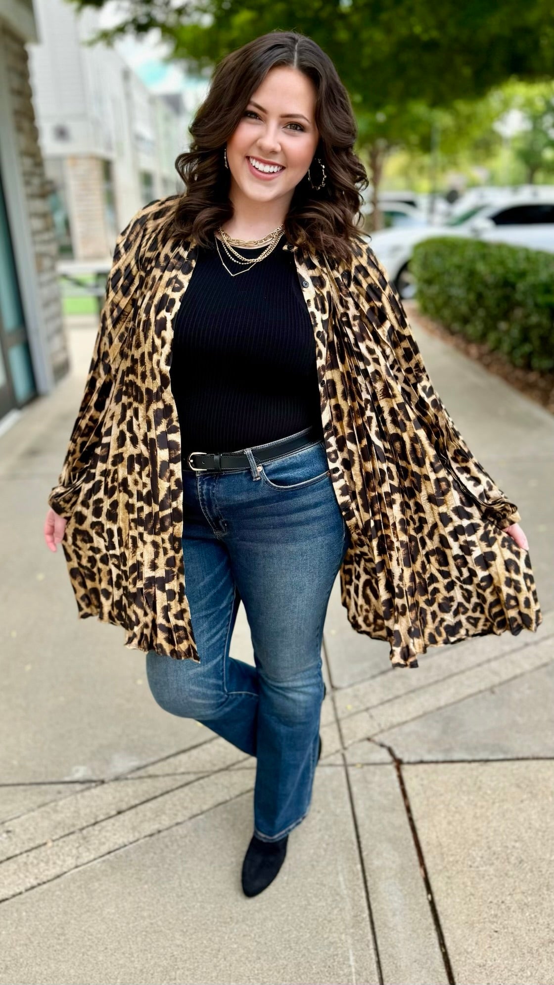 Leopard Pleated Button Up Dress