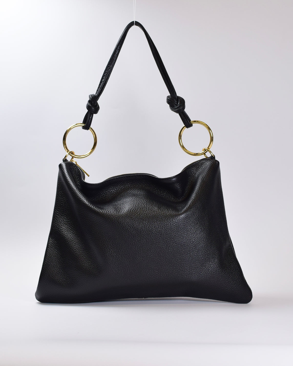 Leather Ring Shoulder Bag - Black