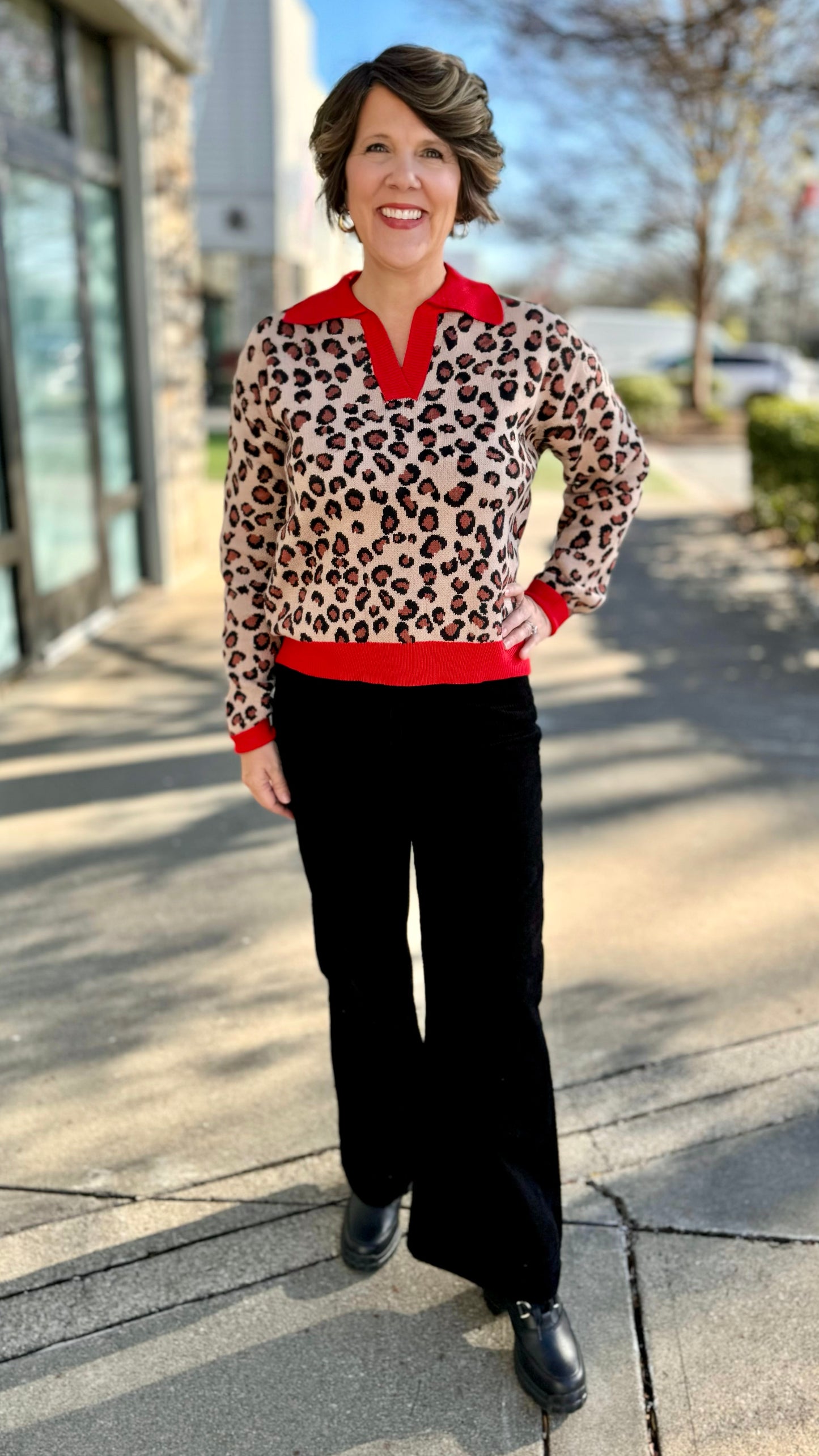 Leopard Red Trim Sweater