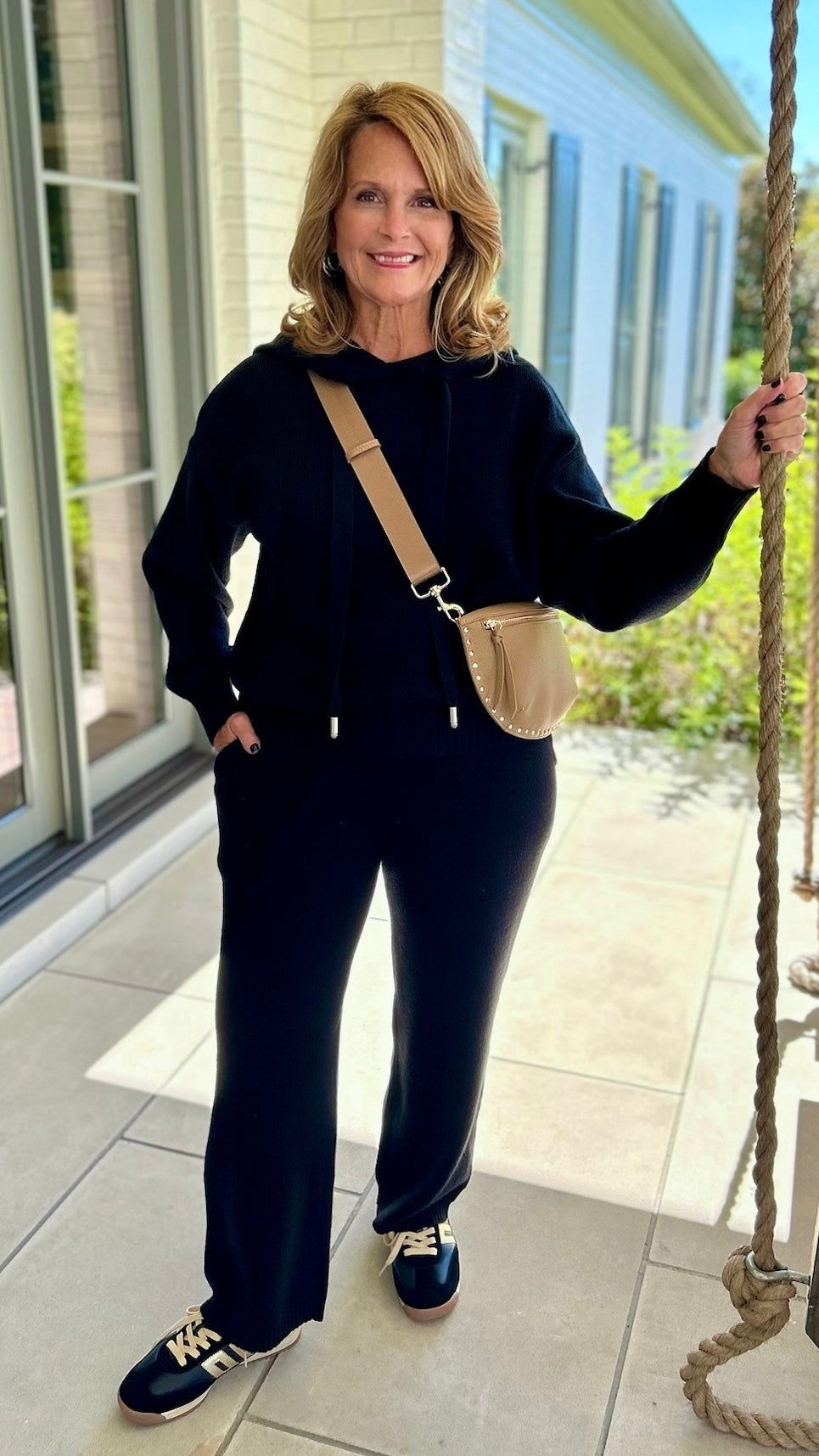 Sweater Knit Wide Leg Pants - Black