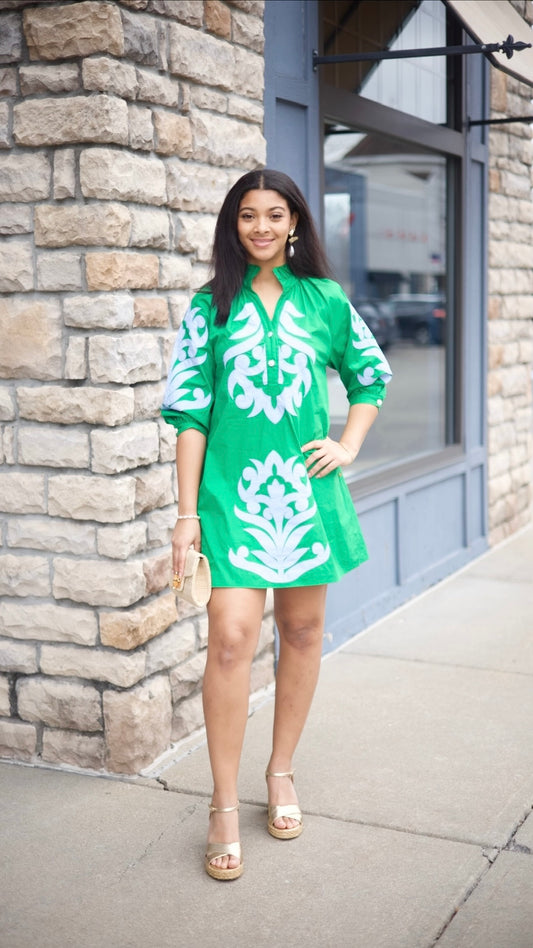 Clarissa Dress - Kelly Green & Light Blue