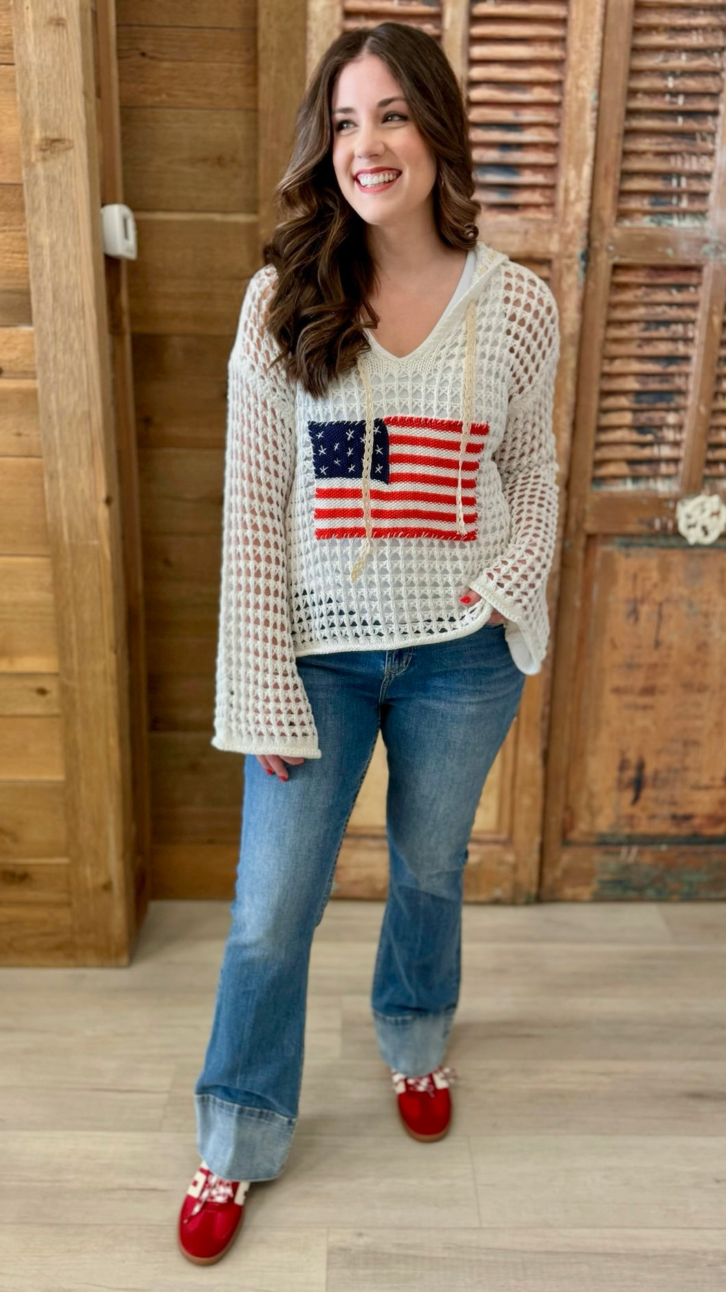 God Bless The USA Crochet Hoodie - White