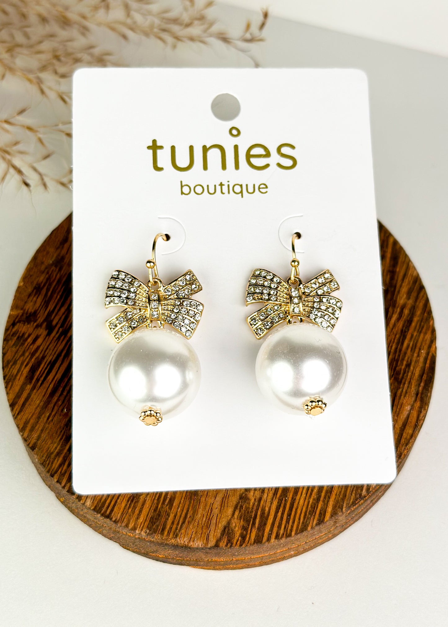 Gold Bow & Ball Pearl Earrings