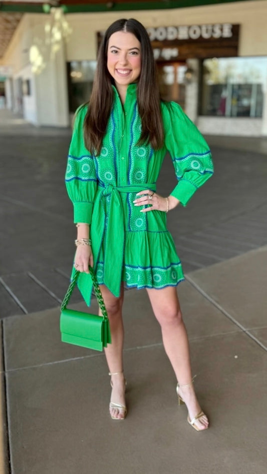 Tyler Boe Christy Embroidered Skimmer Dress - Green