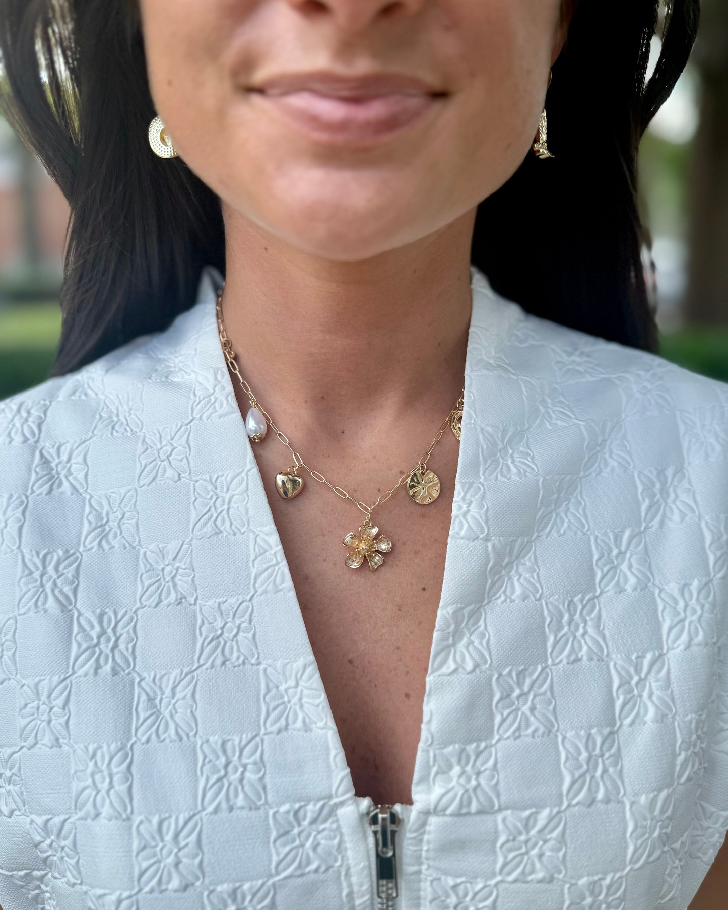 Gold Flower Multi Charm Necklace