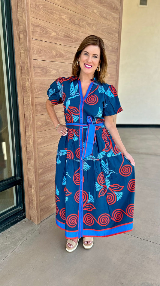 Della Dress - Indigo Feathers