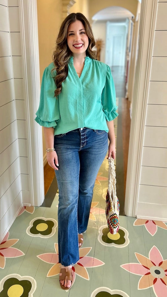 Sarah Button Up Blouse - Emerald