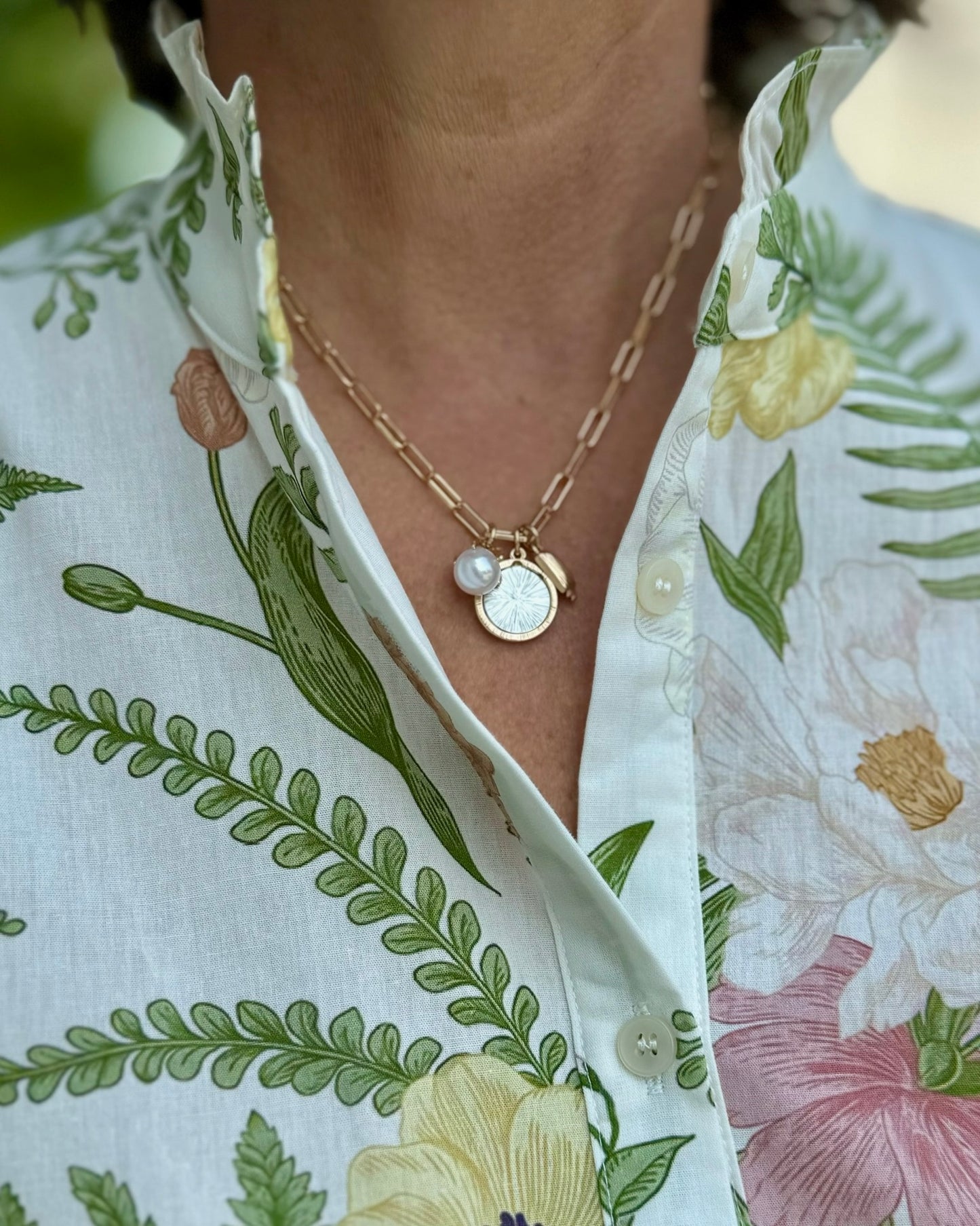 Gold Pearl & Coin Charm Necklace