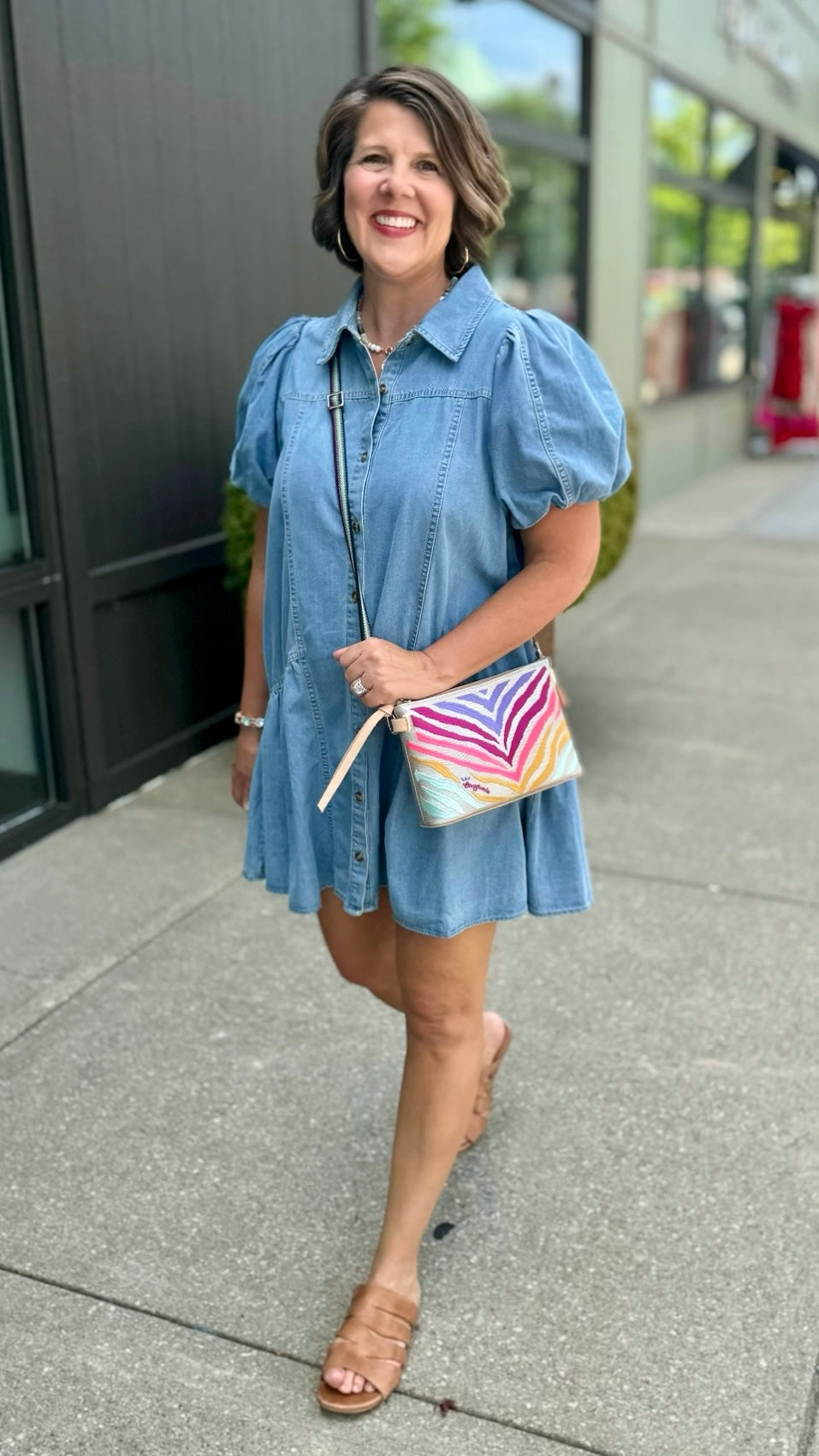 Pretty Puff Denim Dress - Light Blue