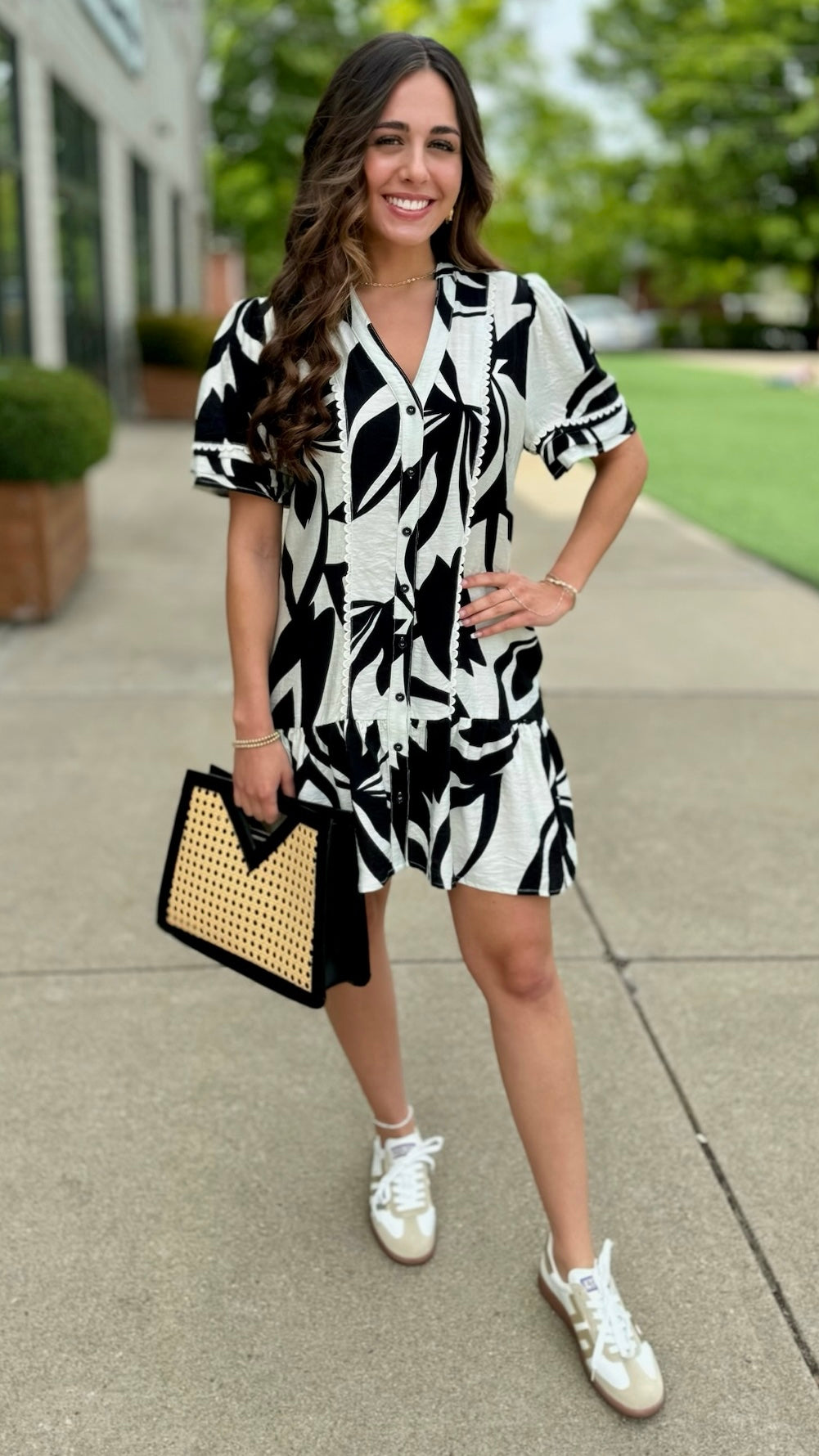 Celia Abstract Dress - Black & Cream